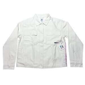 Vans x Moca Judy Baca Denim Jackets Women XL Ivory White Patch Pockets Boxy New